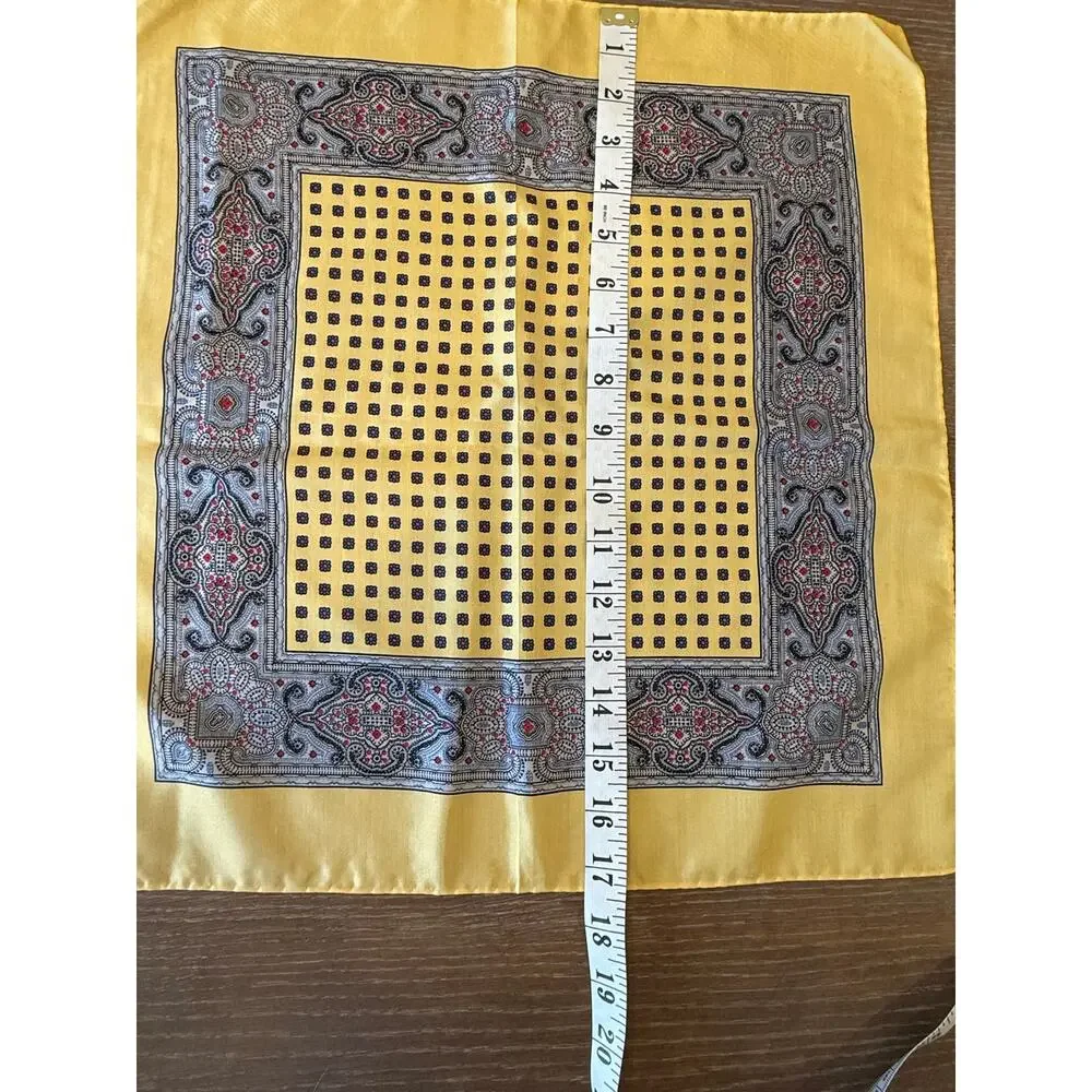 Vintage Yellow Paisley Square Silk scarf 17’x17’ Neck Tie Bag Tie